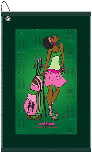 Lady with Golf Bag - Pink and Green